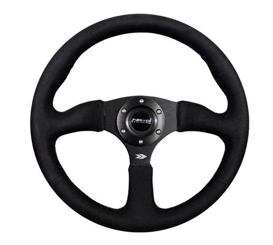 NRG Innovations Reinforced NRG-RST-023MB-SA Steering Wheel 350mm Sport Leather Racing (2.5" Deep) Comfort Grip, 4mm Matte Black Spoke with Alcantara Finish