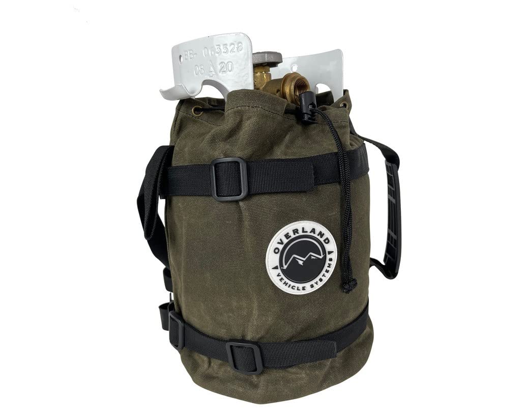 Propane Bag Overland Vehicle Systems with Handle & Straps - #16 Waxed Canvas Storage - Infused with Paraffin Wax Waterproofing - Heavy Duty Rubber Handle and Nylon Straps