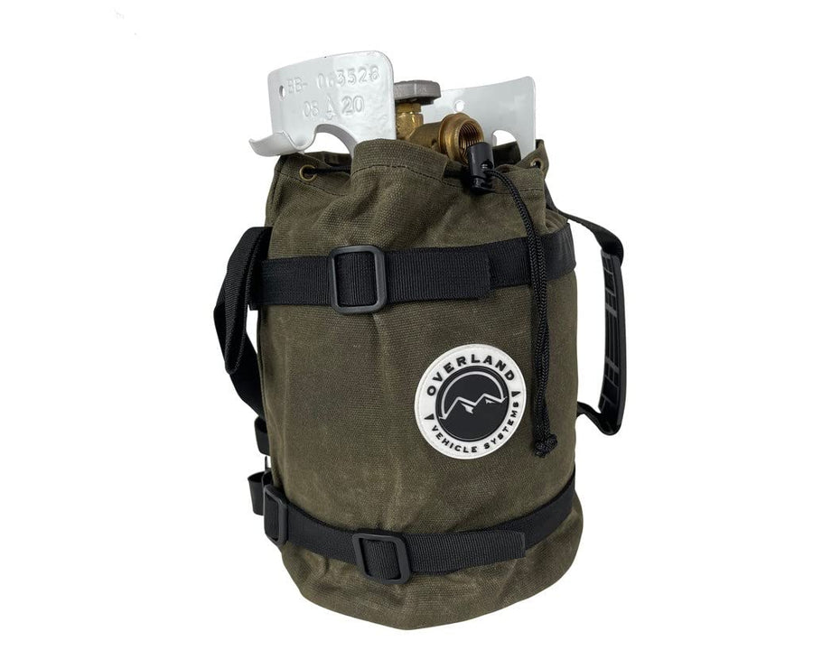 Propane Bag Overland Vehicle Systems with Handle & Straps - #16 Waxed Canvas Storage - Infused with Paraffin Wax Waterproofing - Heavy Duty Rubber Handle and Nylon Straps