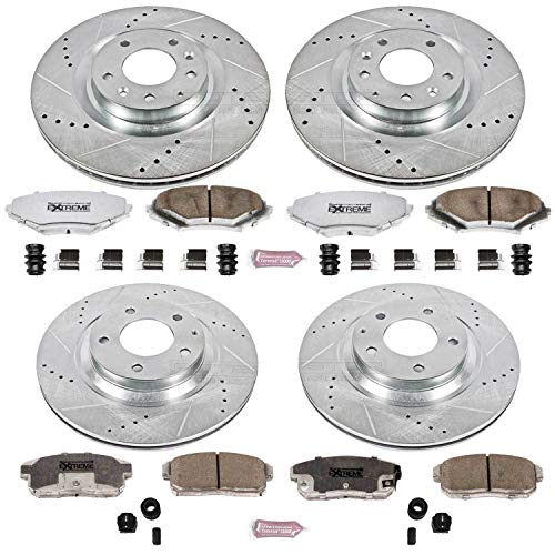 Power Stop K2727-26 Z26 Carbon Fiber Brake Pads Front and Rear with Drilled & Slotted Brake Rotors Kit For Mazda RX-8 2004-2011 [Model Specific]