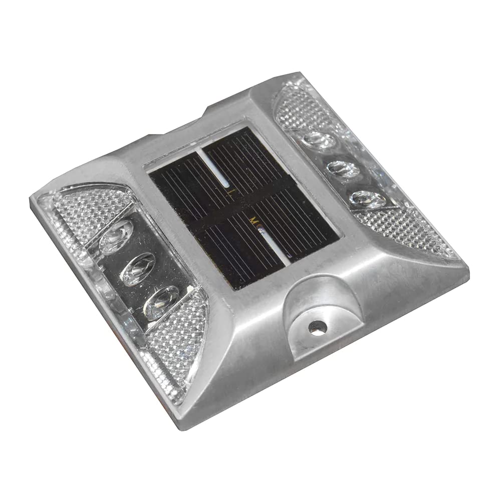 Taylor Made LED Aluminum Dock Light 7/8" T x 4-1/8" W x 4-1/8" L, No-Wire Deck Lighting, Weather-Resistant, Low-Profile, Solar Panel Chargeable Power AA Batteries, Ambient Marine LEDs - 46310