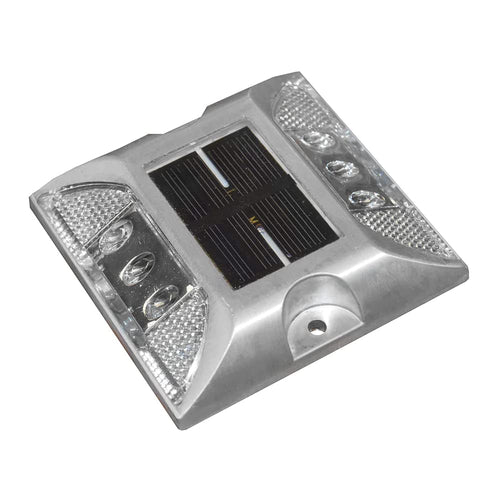 Taylor Made LED Aluminum Dock Light 7/8" T x 4-1/8" W x 4-1/8" L, No-Wire Deck Lighting, Weather-Resistant, Low-Profile, Solar Panel Chargeable Power AA Batteries, Ambient Marine LEDs - 46310
