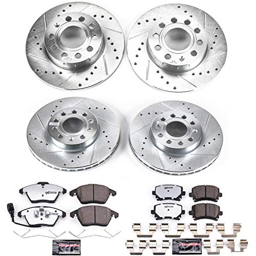 Power Stop K4068-26 Z26 Carbon Fiber Brake Pads Front and Rear with Drilled & Slotted Brake Rotors Kit For Volkswagen Jetta 2005-2010, Volkswagen Rabbit 2006-2009 [Model Specific]