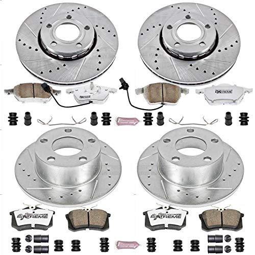 Power Stop K529-26 Z26 Carbon Fiber Brake Pads Front and Rear with Drilled & Slotted Brake Rotors Kit For Audi A6 1998-2001, Volkswagen Passat 1999-2005 [Model Specific]