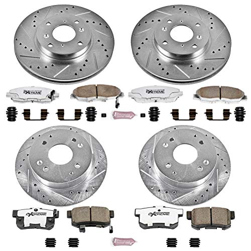 Power Stop K1240-26 Z26 Carbon Fiber Brake Pads Front and Rear with Drilled & Slotted Brake Rotors Kit For Acura CL 1998-1999, Honda Accord 1998-2002 [Model Specific]