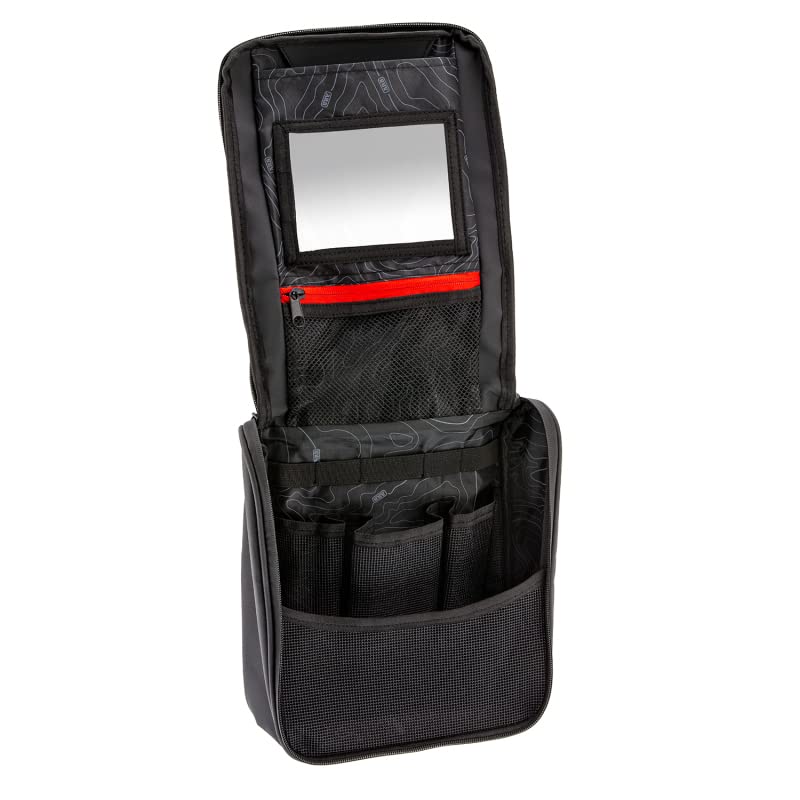 ARB Charcoal Finish Toiletries Bag w/Red Highlights PVC Outer Shell Mesh Pockets Mirror (ARB4209)