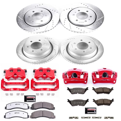 Power Stop Brake Kit 2012-2017 Ford F-150 6 Lug [Application Specific], 2012-2018 F-150 Raptor - Front and Rear Truck & Tow Brake Pads, Drilled and Slotted Rotors Replacement, KC6268-36
