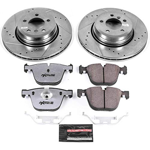 Power Stop K5283-26 Z26 Carbon Fiber Brake Pads with Drilled & Slotted Brake Rotors Kit Rear
