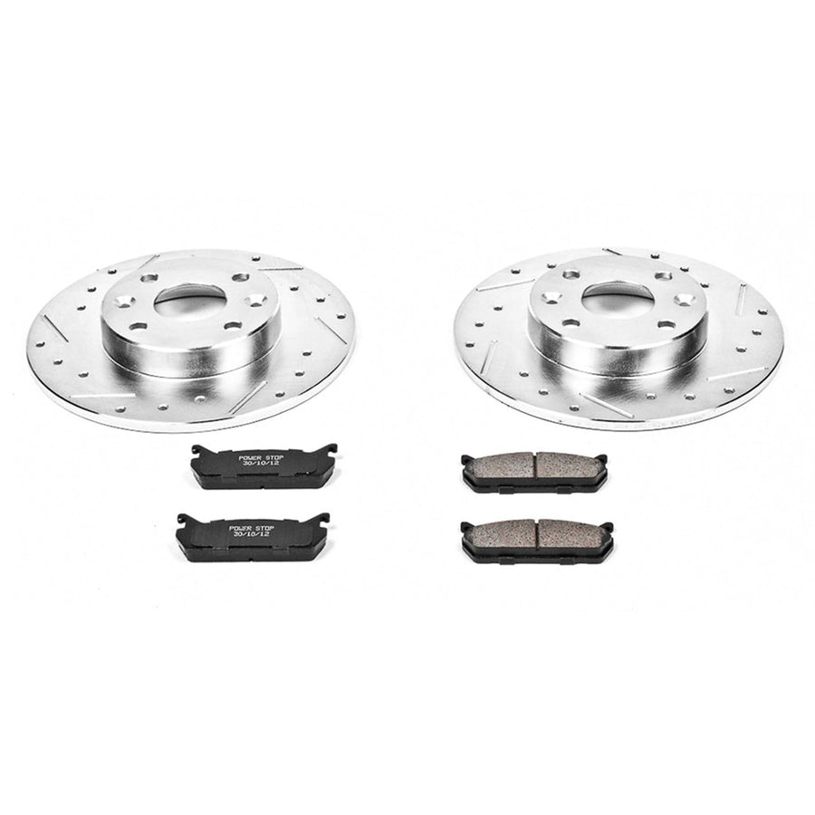 Power Stop K770 Rear Brake Pads Z23 Carbon Fiber with Drilled & Slotted Brake Rotors Kit For Ford Escort 1991-1996, Mazda Protege 1990-1994, Mercury Tracer 1991-1996 [Model Specific]