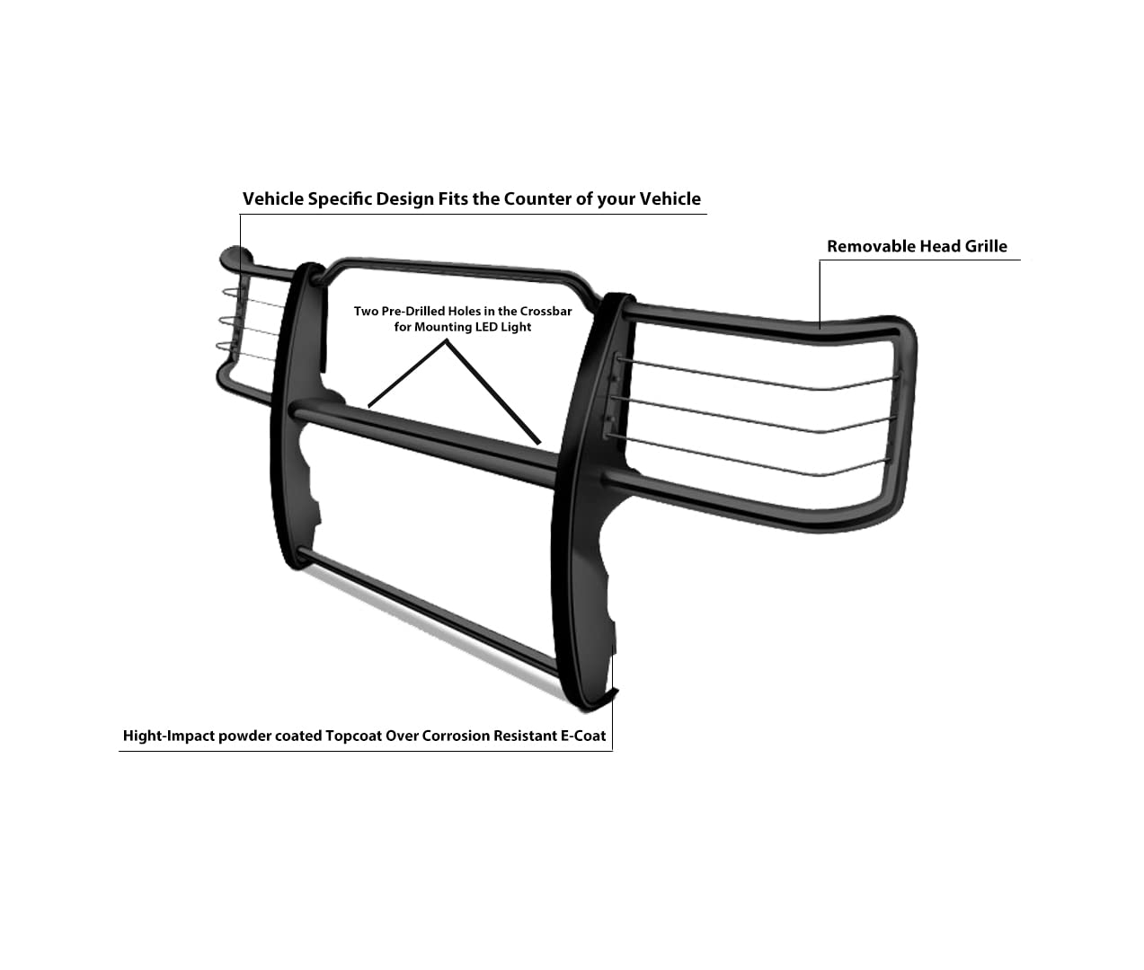 Grille Brush Black Horse Bumper Guard Modular Compatible with 1995-2001 Ford Explorer|1997-2001 Mercury Mountaineer-17F80218MA