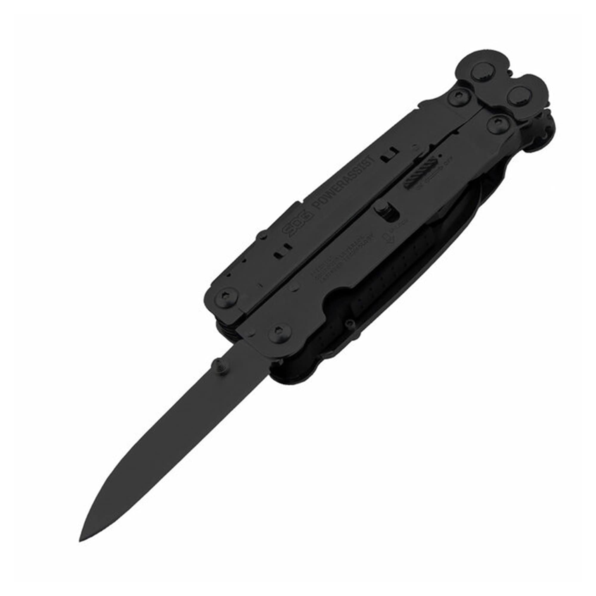PowerAssist SOG Multi-Tool Pliers- Multi-Tool Pocket Knife and Utility Tool Set with 16 Lightweight Specialty Tools and EDC Sheath (B66N-CP), Black