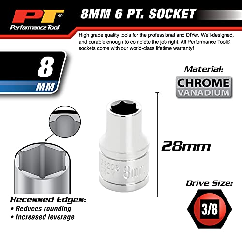 6-Point Socket Performance Tool W38208, 3/8-Inch Drive, 8mm