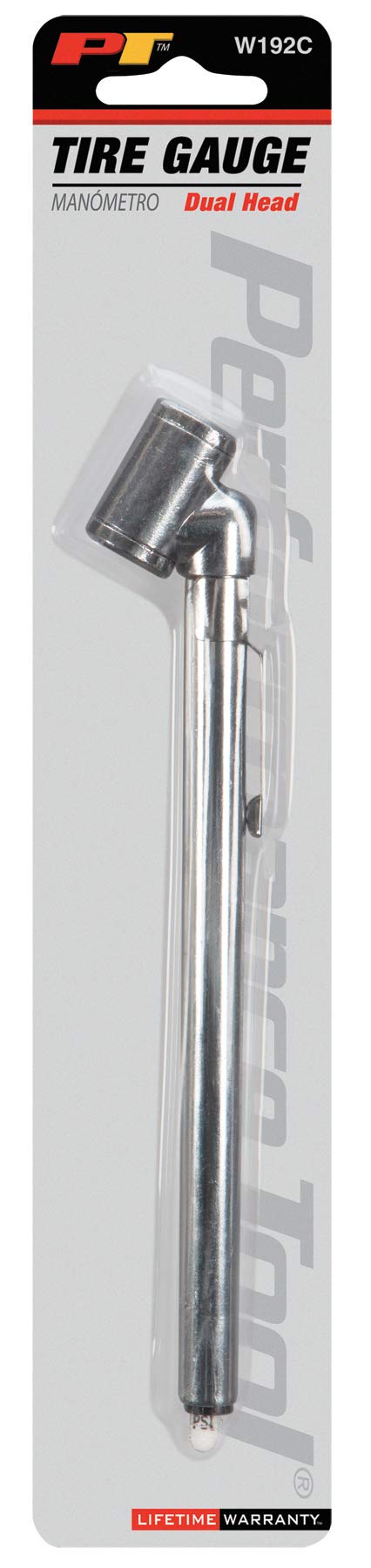 Heavy Duty Performance Tool W192C Tire Pressure Gauge 10-120 PSI 1-9kg/cm2 Calibrated, 2 Color Square Plastic Stem, Chrome Plated with Pocket Clip
