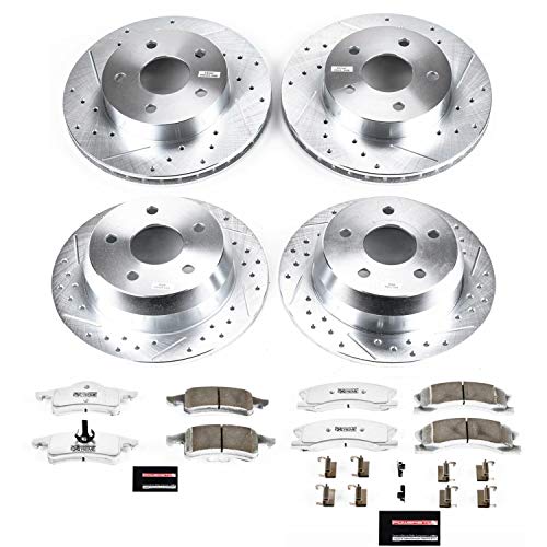 Power Stop K2150-26 Z26 Carbon Fiber Brake Pads Front and Rear with Drilled & Slotted Brake Rotors Kit For Jeep Grand Cherokee 1999-2004 [Model Specific]