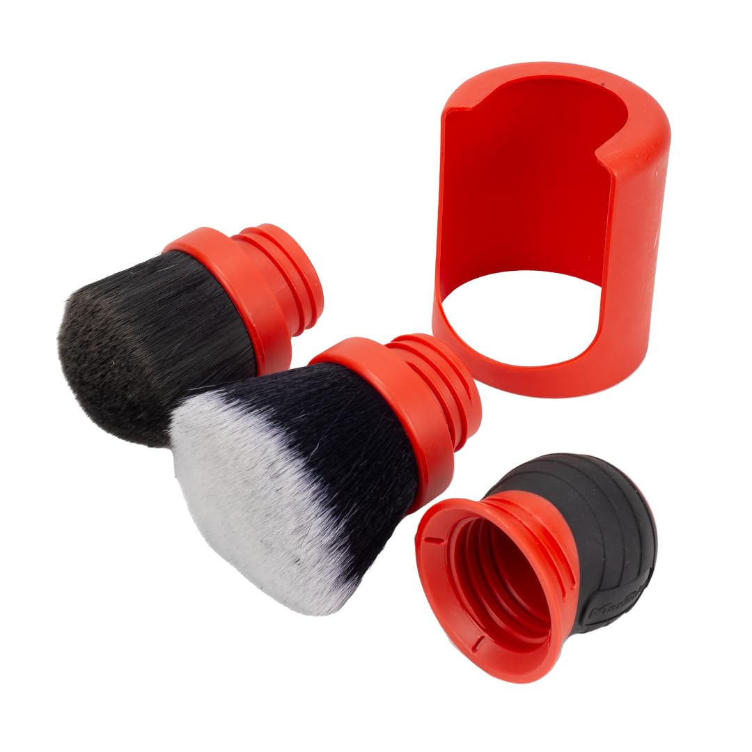Maxshine Ultra-Soft Red & Gray Combo Large Bristle Brush with Storage Rack | Curved Grip Interior Detailing Brush for Dashboard, Displays & Air Vents | Premium Car Cleaning Accessory