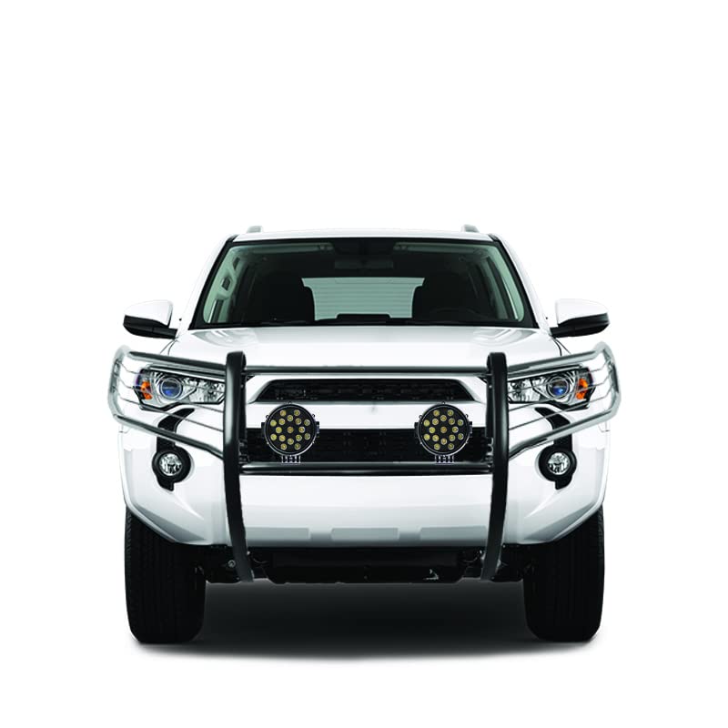 Bumper Guard Modular Black Horse Grille brush Stainless Steel Come With pair of 7.0"Dia.LED Lights with Black Trim Rings Compatible with 2010-2023 Toyota 4Runner-17TU31MSS-PLB