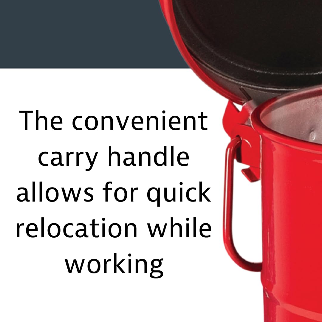 14 Gallon Justrite Galvanized Steel Oily Waste Can, 20" x 16" Metal Oil Rag Safety Can with Foot Operated Self-Closing Lid for Oil Rag Disposal, Made in The USA, Red, 09500