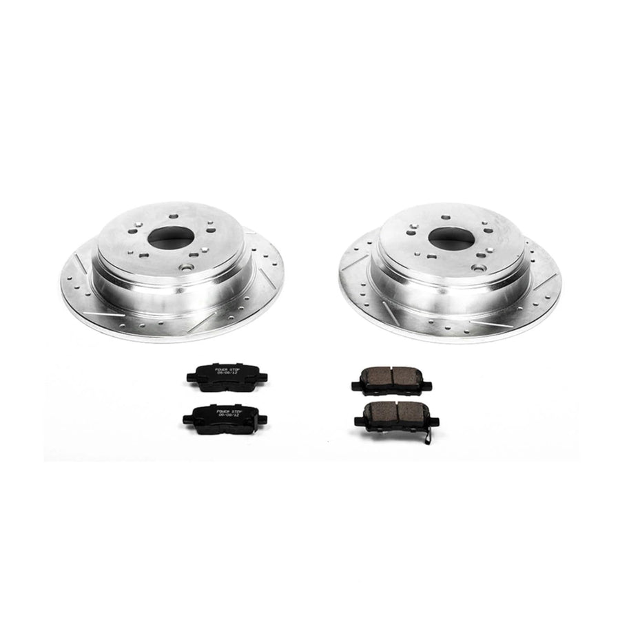 Power Stop K5502 Z23 Rear Carbon Fiber Brake Pads with Drilled & Slotted Brake Rotors Kit For Honda Odyssey 2002-2004 [Model Specific]