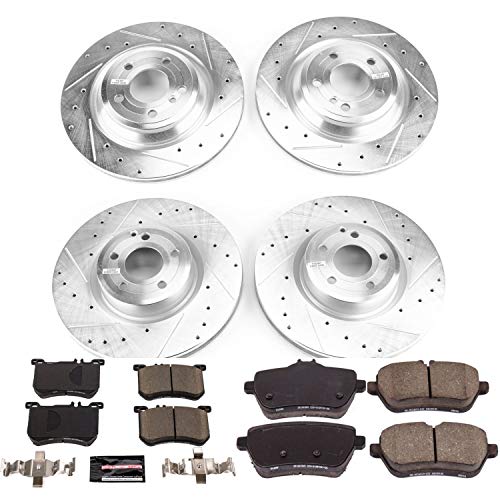 Power Stop K7626 Z23 Carbon Fiber Brake Pads with Drilled & Slotted Brake Rotors Kit Front and Rear