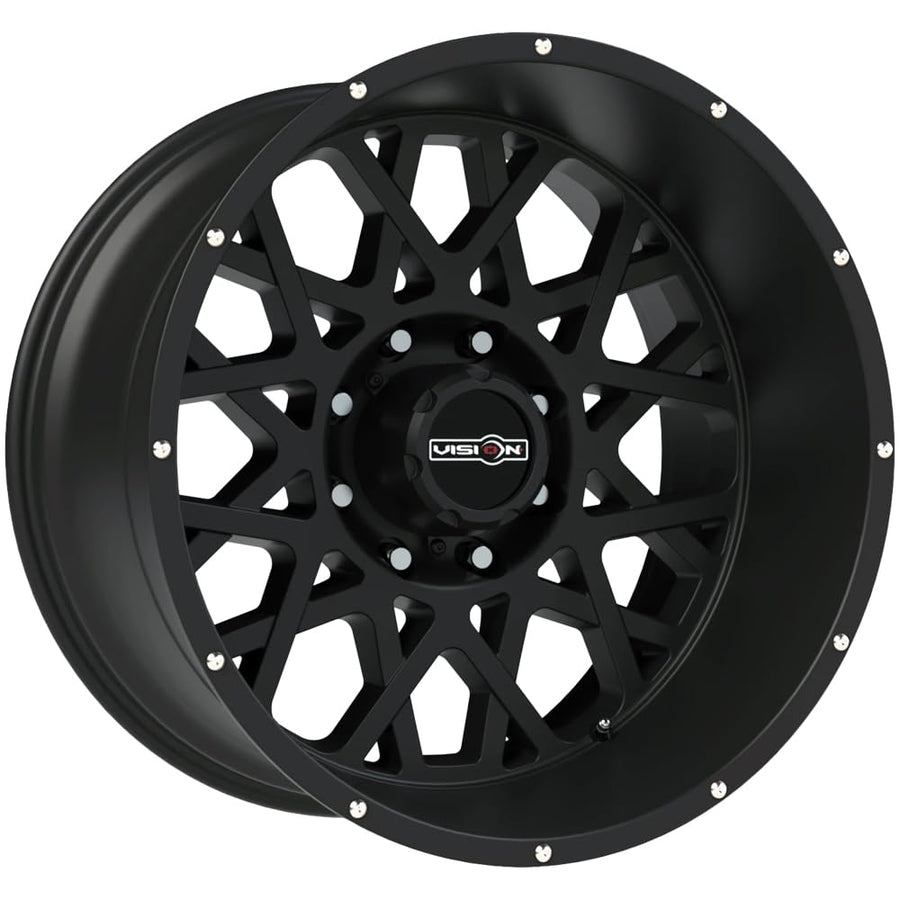 Rocker Style Vision Off-road Wheels: 412 RWD, Finish: Satin Black w/Chrome Bolts, Wheel Size Inches: 18X9 PCD: 8-170 Load Rating lbs. 3650