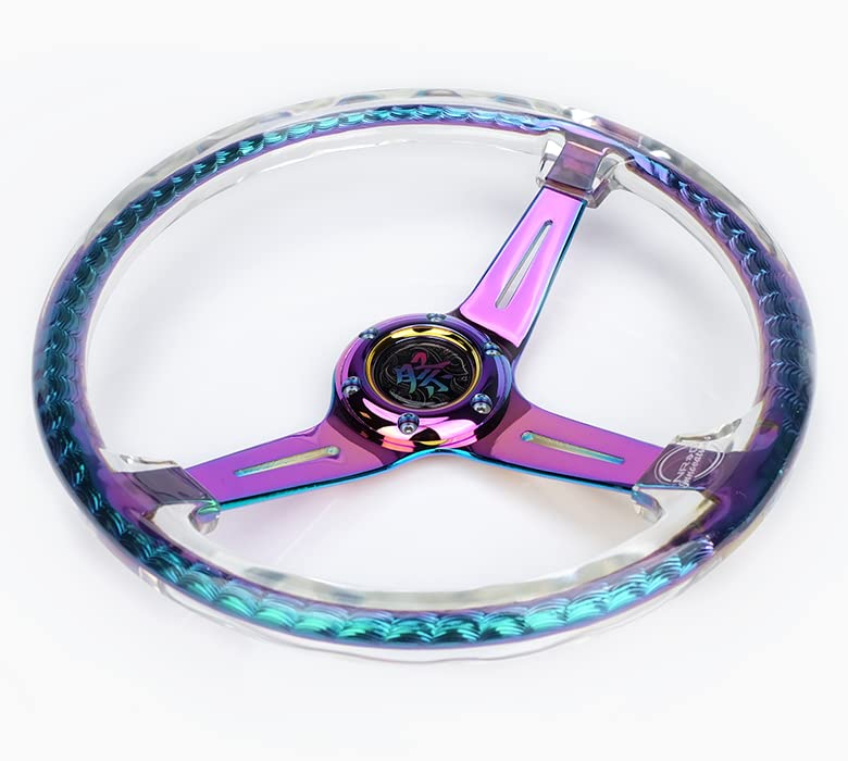NRG Innovations Reinforced Steering Wheel NRG-RST-027MC-CL 350mm 2" Deep Dish Clear Acrylic and NeoChrome Spoke Finish with Slits
