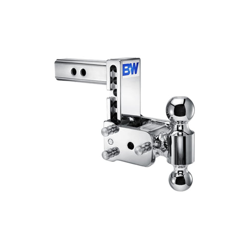 B&W Trailer Hitches Adjustable Chrome Tow & Stow Trailer Hitch Ball Mount - Fits 2" Receiver, Dual Ball (2" x 2-5/16"), 5" Drop, 10,000 GTW - TS10037C