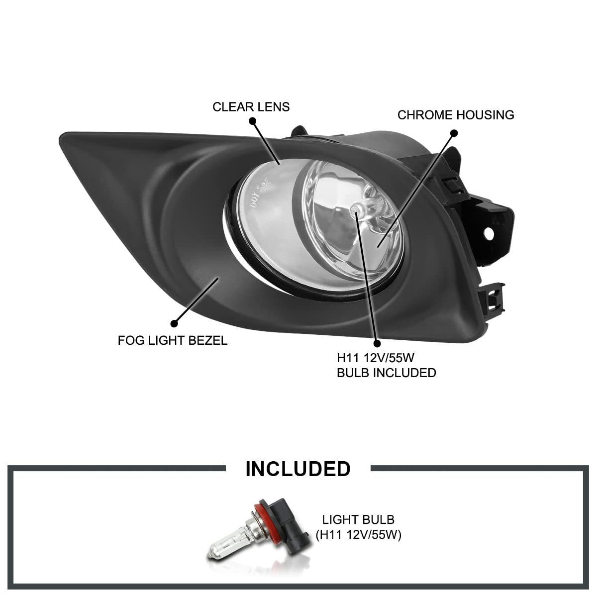 Fog Lights SPEC-D TUNING + H11 Bulbs + Switch Compatible with 2012-2014 Nissan Versa 4Dr, L+R Pair Assembly