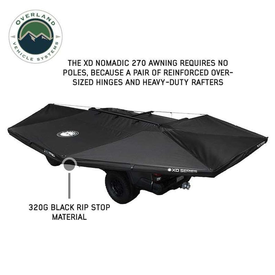 XD Nomadic 270 - Overland Vehicle Systems Awning Wall 1 W/Black Out, Driver Side, Grey Hex, Black Trim W/Storage Bag