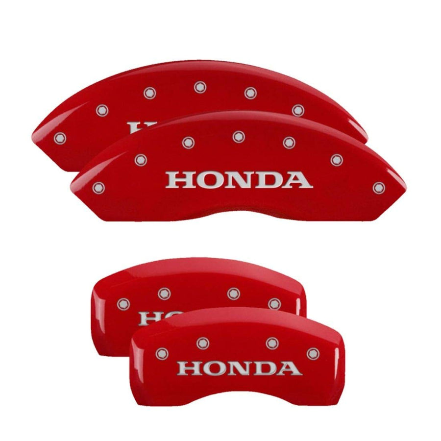 Caliper Covers MGP 20203SHONRD Red Powder Coat Finish Engraved "Honda" Caliper Cover with Silver Characters, Set of 4