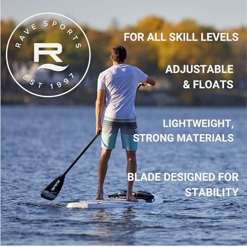 Rave Sports Adjustable SUP Paddle – Lightweight Oar for Stand Up Paddleboard, Floats and No Twist Handle Lock, Tempo Style