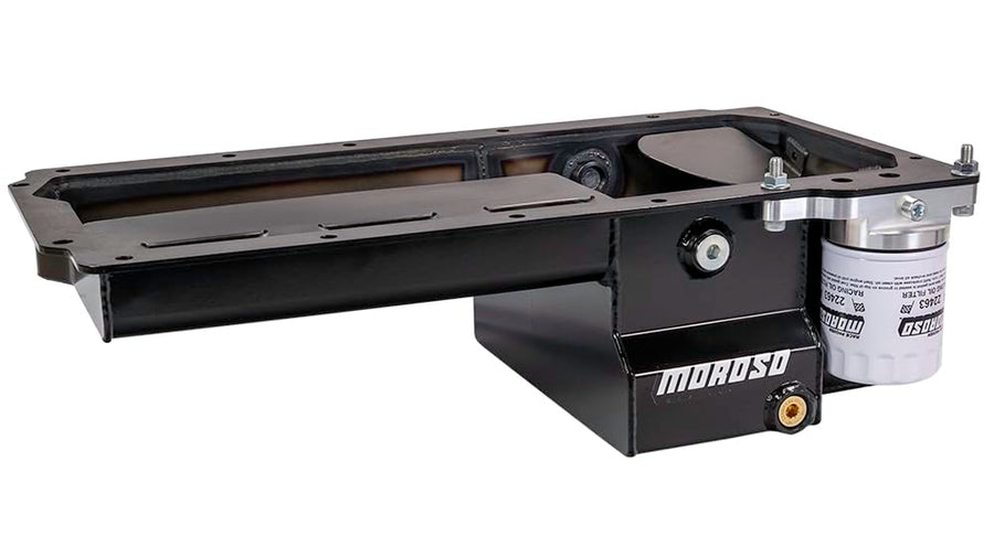 Moroso Steel Rear Sump 20161 LS Swap Oil Pan, w/Integral Drainbacks, Road Race Baffle, Fits Dart Gen 3 Next SHP