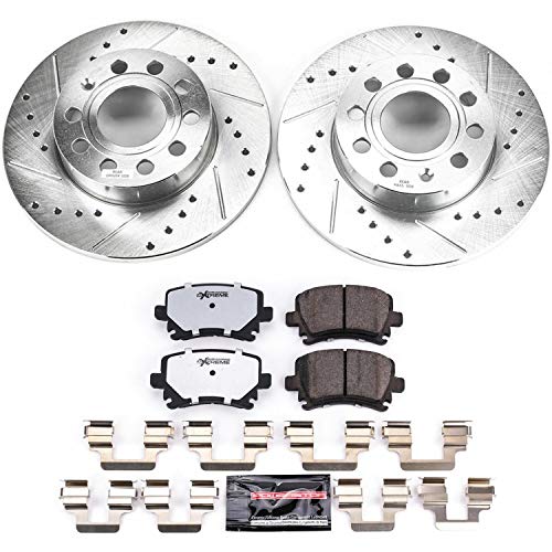 Power Stop K4627-26 Z26 Carbon Fiber Brake Pads Rear with Drilled & Slotted Brake Rotors Kit For Audi A3 2008, Volkswagen Jetta 2005-2010, Volkswagen Rabbit 2006-2009 [Model Specific]