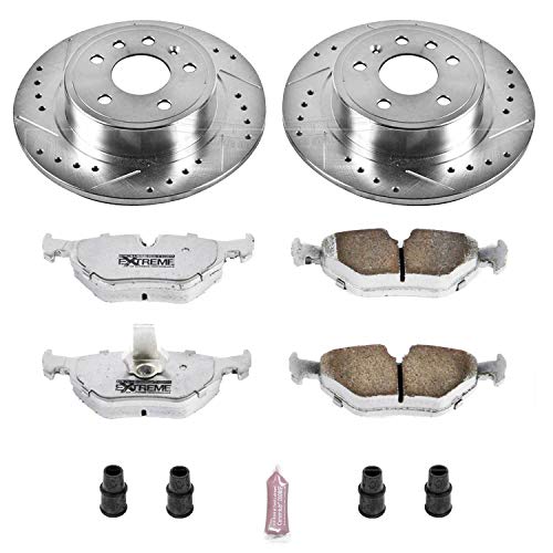 Power Stop K3080-26 Z26 Carbon Fiber Brake Pads Rear with Drilled & Slotted Brake Rotors Kit For Saab 9-5 1999 [Vehicle Specific]