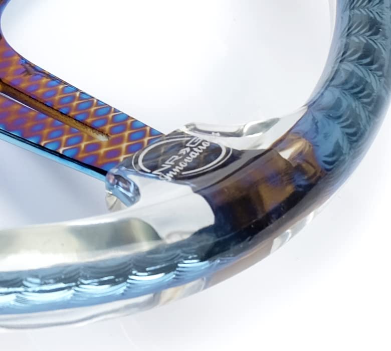 NRG Innovations Reinforced Steering Wheel NRG-RST-027GM-CL 350mm 2" Deep Dish Clear Acrylic Steering Wheel in Clear and Geometric NeoChrome Spoke Finish with Slits