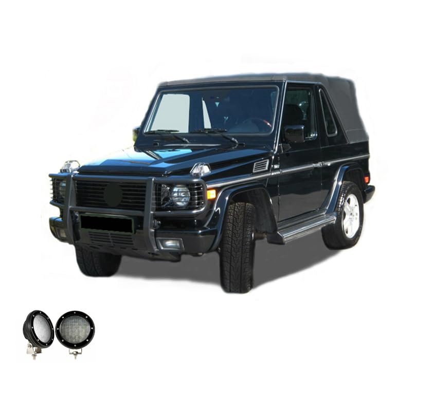 Bumper Guard Black Horse Grille Brush Modular Black Come with Pair of 5.3" LED Lights with Black Trim Rings Compatible with 2003-2010 Mercedes-Benz G55 AMG|1999-2010 Mercedes-Benz G500-PGBZA008A-PLFB