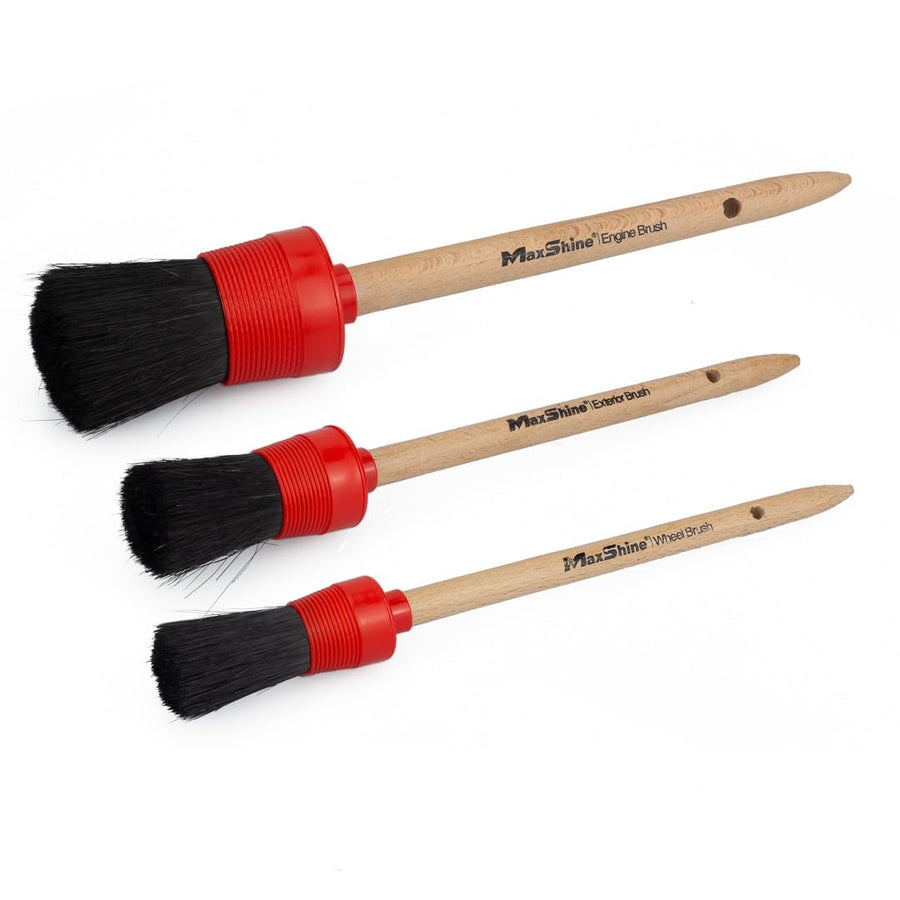 3-Piece Maxshine Detailing Brushes Set, Brown | Sizes: 8.7", 9", 9.2" | Scratch-Free Soft Bristles, Ergonomic Grip | Versatile Car Detailing for Interior & Exterior