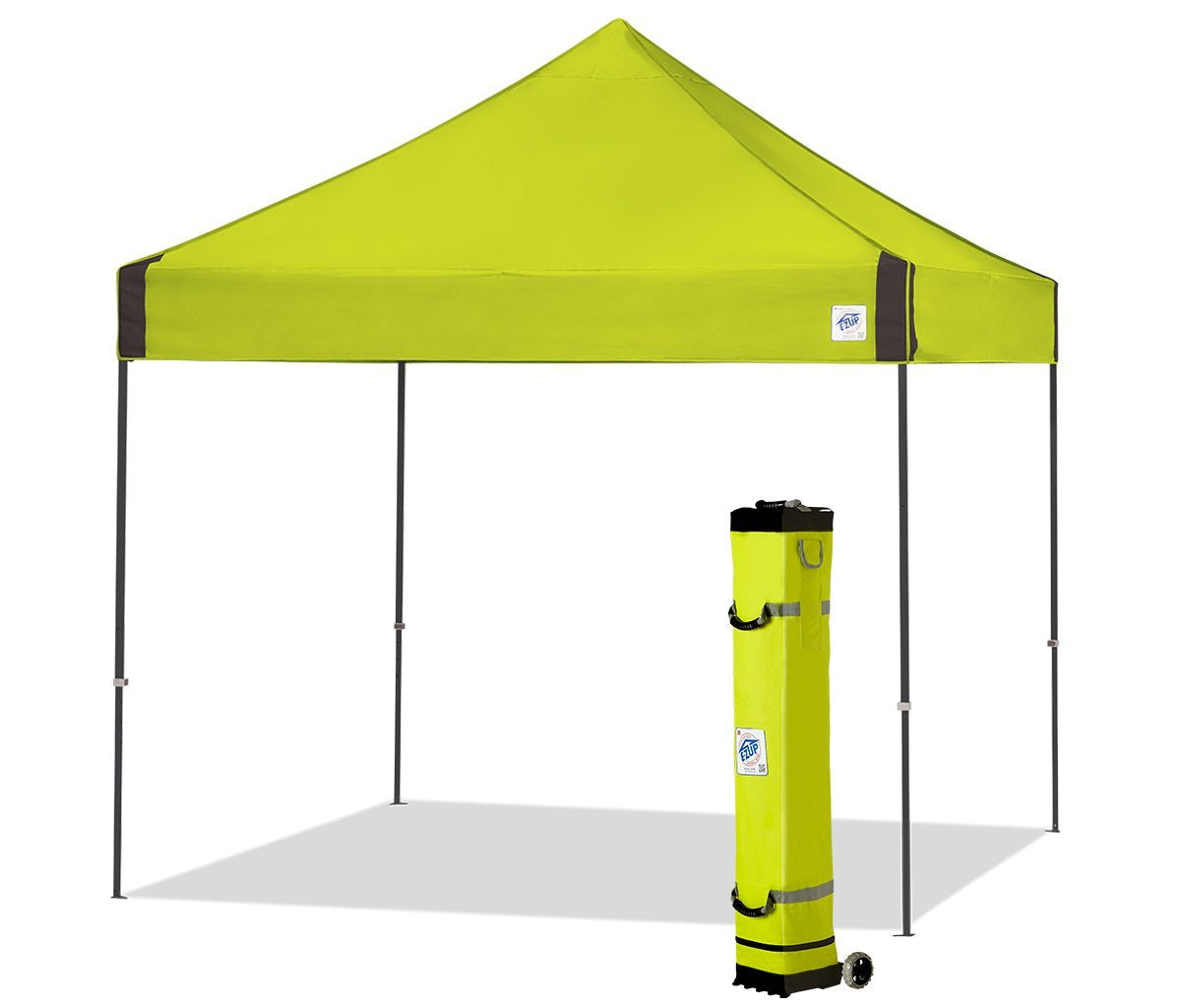 E-Z UP Instant Shelter Vantage Canopy, 10' x 10', Steel Gray Powder-Coated Steel Frame with Wide-Trax Roller Bag & 4 Piece Spike Set, Limeade
