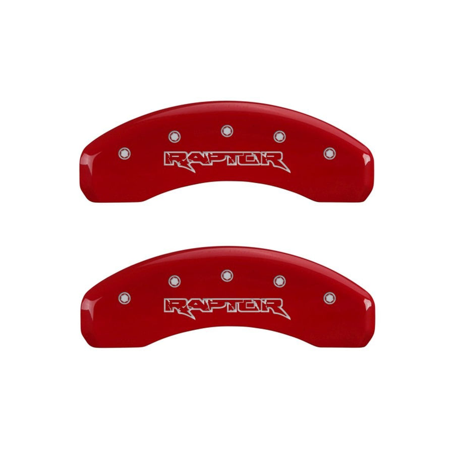 SET OF 4 CALIPER COVERS, FRONT AND REAR: RED, RAPTOR, SILVER CHARACTERS