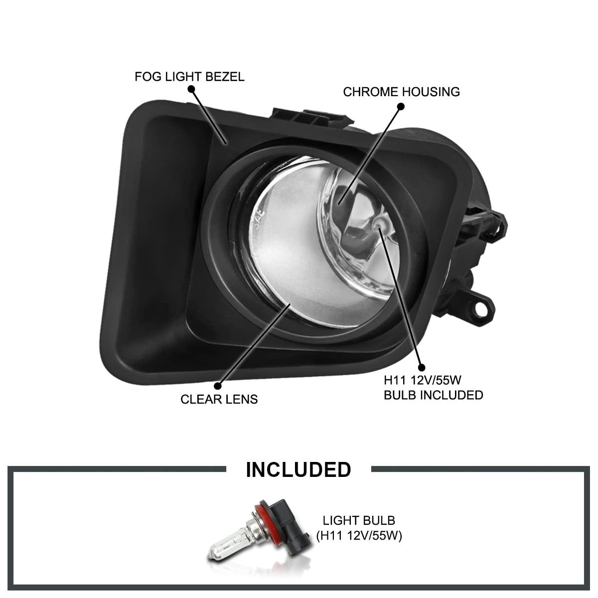 Clear Driving Fog Lights + Bulbs + Switch SPEC-D TUNING Compatible with 2014-2018 Toyota Tundra L+R Pair Assembly