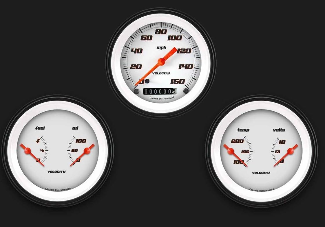 Velocity White Classic Instruments VS04WBLF Three Gauge Set
