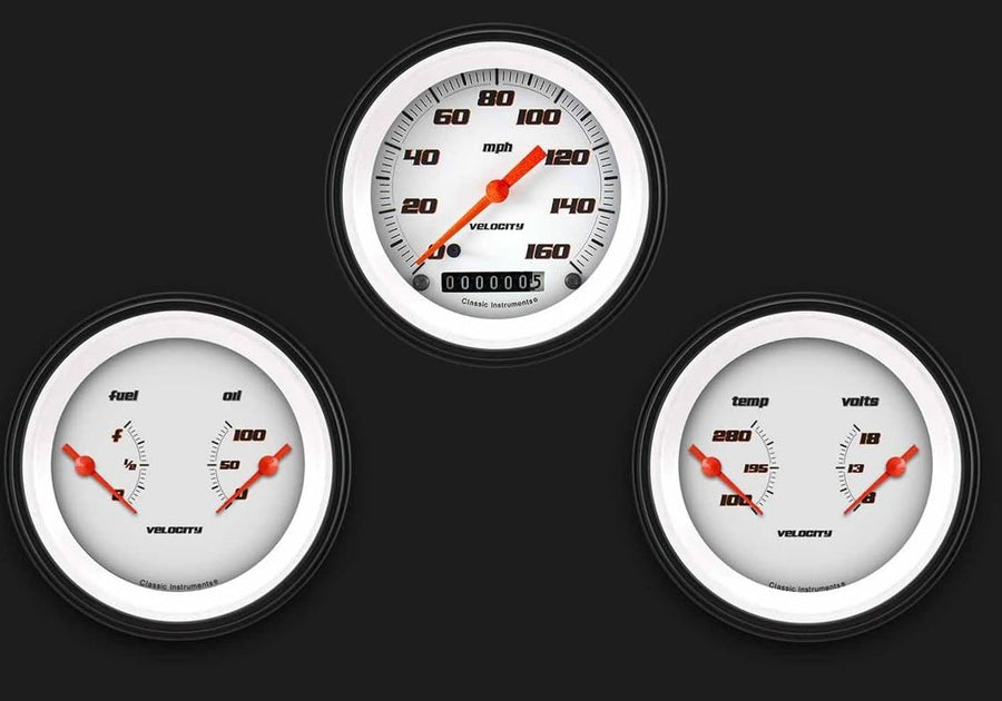 Velocity White Classic Instruments VS04WBLF Three Gauge Set