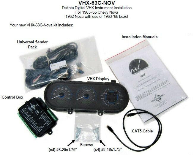 Dakota Digital VHX-63C-NOV-S-W Analog Dash Gauge System Compatible with 1963-65 Chevy Nova Silver Alloy White