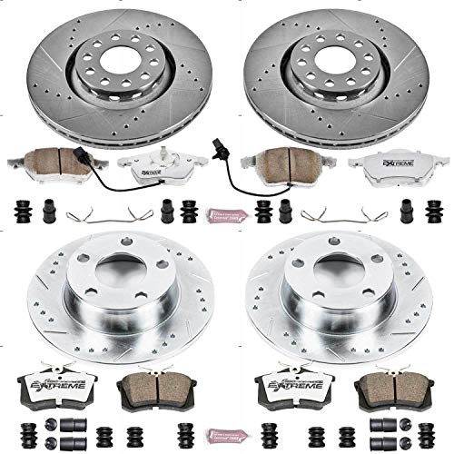 Power Stop K4197-26 Z26 Carbon Fiber Brake Pads Front and Rear with Drilled & Slotted Brake Rotors Kit For Audi A6 Quattro 1999-2004 [Model Specific]