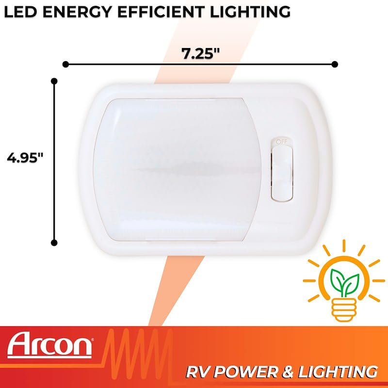 LED Ceiling Arcon Single Light 12V Euro-Style Soft White Dome Fixture with White Lens Easy On/Off Switch Compact Interior Lighting for RV Camper Trailer Arcon 20713N