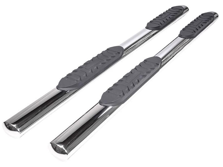 TrailFX Nerf Bars SuperCrew Fits Ford Ranger 2019-2023 Polished Stainless Steel 4 Inch Oval Straight Side Steps with Step Pads Welded End Caps Rocker Panel Mount Running Board Pair TrailFX A1550S