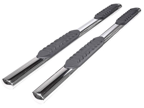 TrailFX Nerf Bars SuperCrew Fits Ford Ranger 2019-2023 Polished Stainless Steel 4 Inch Oval Straight Side Steps with Step Pads Welded End Caps Rocker Panel Mount Running Board Pair TrailFX A1550S