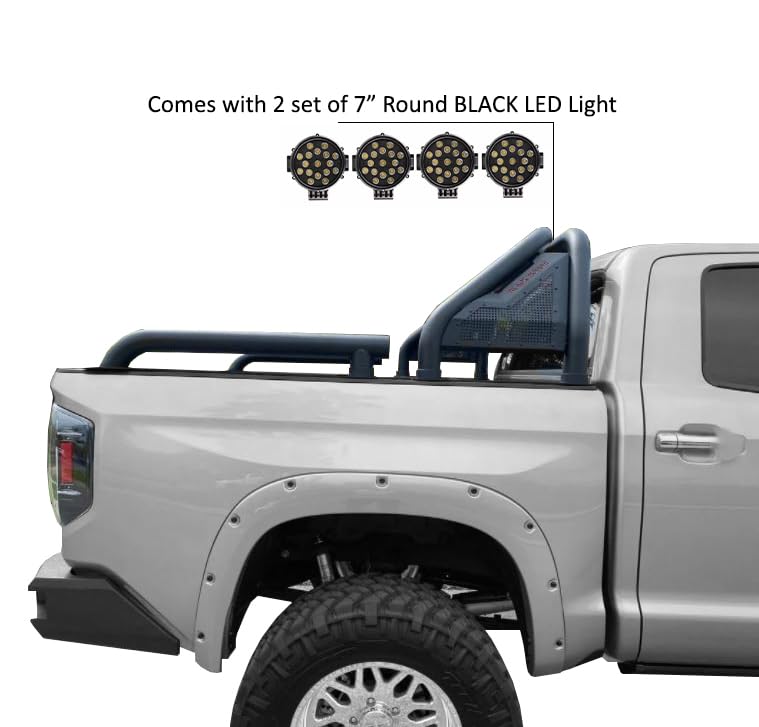 Gladiator Roll Bar Black Horse incl. Pair of 7.0" Dia. Led Lights w/Black Trim Rings Modular Black Compatible with Universal Roll Bar for 1/2 Ton Trucks (GM-Ford-Dodge- Tundra) -GLRB-01B-PLB