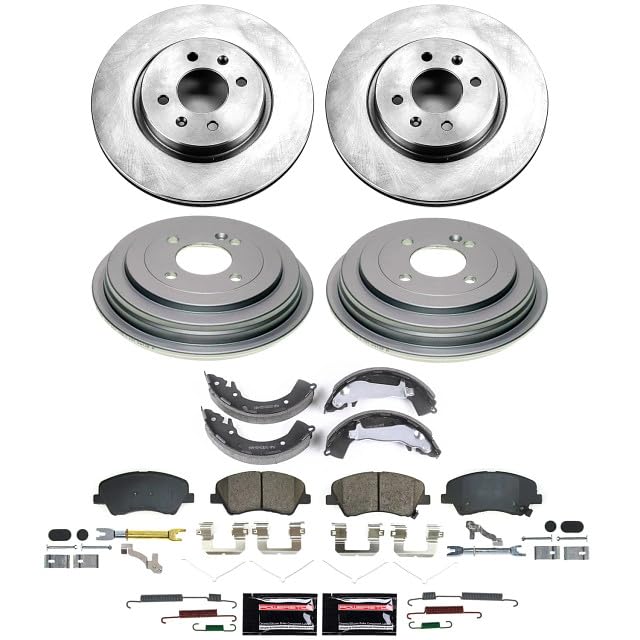 POWERSTOP Stock Replacement Front and Rear Brake Rotors and Drums with Brake Pads and Shoe Brake Kit For Hyundai Accent 2018-2022, Kia Rio 2018-2021 [Vehicle Specific]