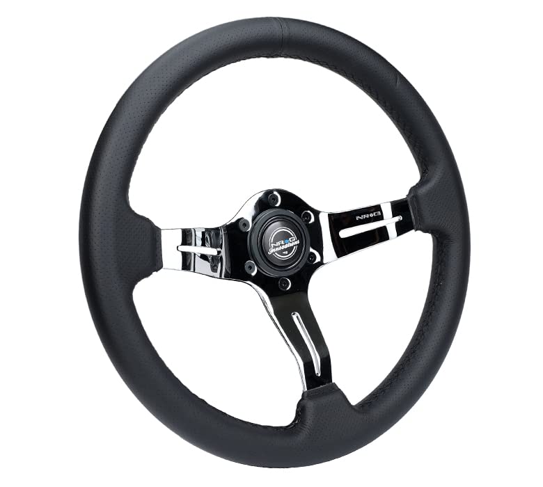 NRG Innovations Steering Wheel - NRG-ST-010CH-PR Light Weight Gaming Wheel: Splitz- Made with Perforated Leather, Light Weight Composits and Chrome Spoke with Slits
