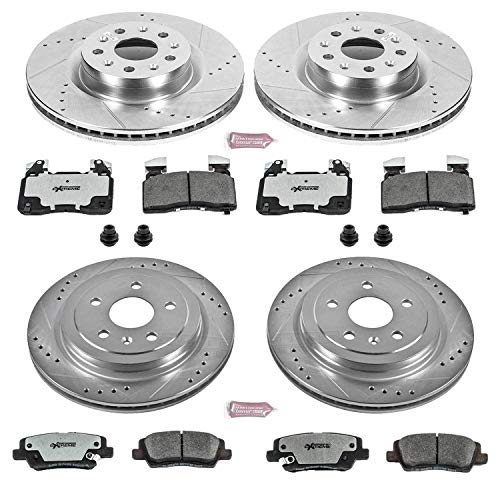 Power Stop K6997-26 Z26 Carbon Fiber Brake Pads Front and Rear with Drilled & Slotted Brake Rotors Kit For Cadillac CTS 2014-2019 [Model Specific]